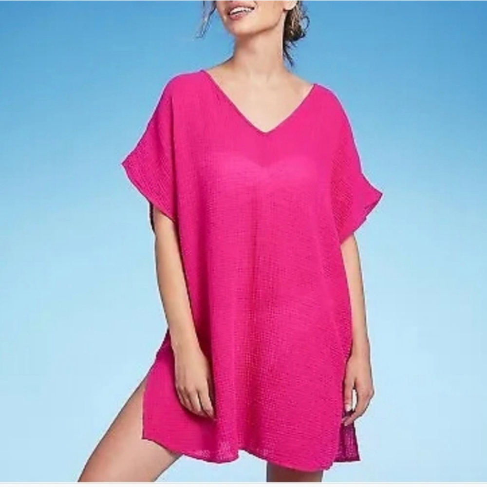 Kona Sol Boho Swimsuit Cover Up Textured Open Back Pink Relaxed